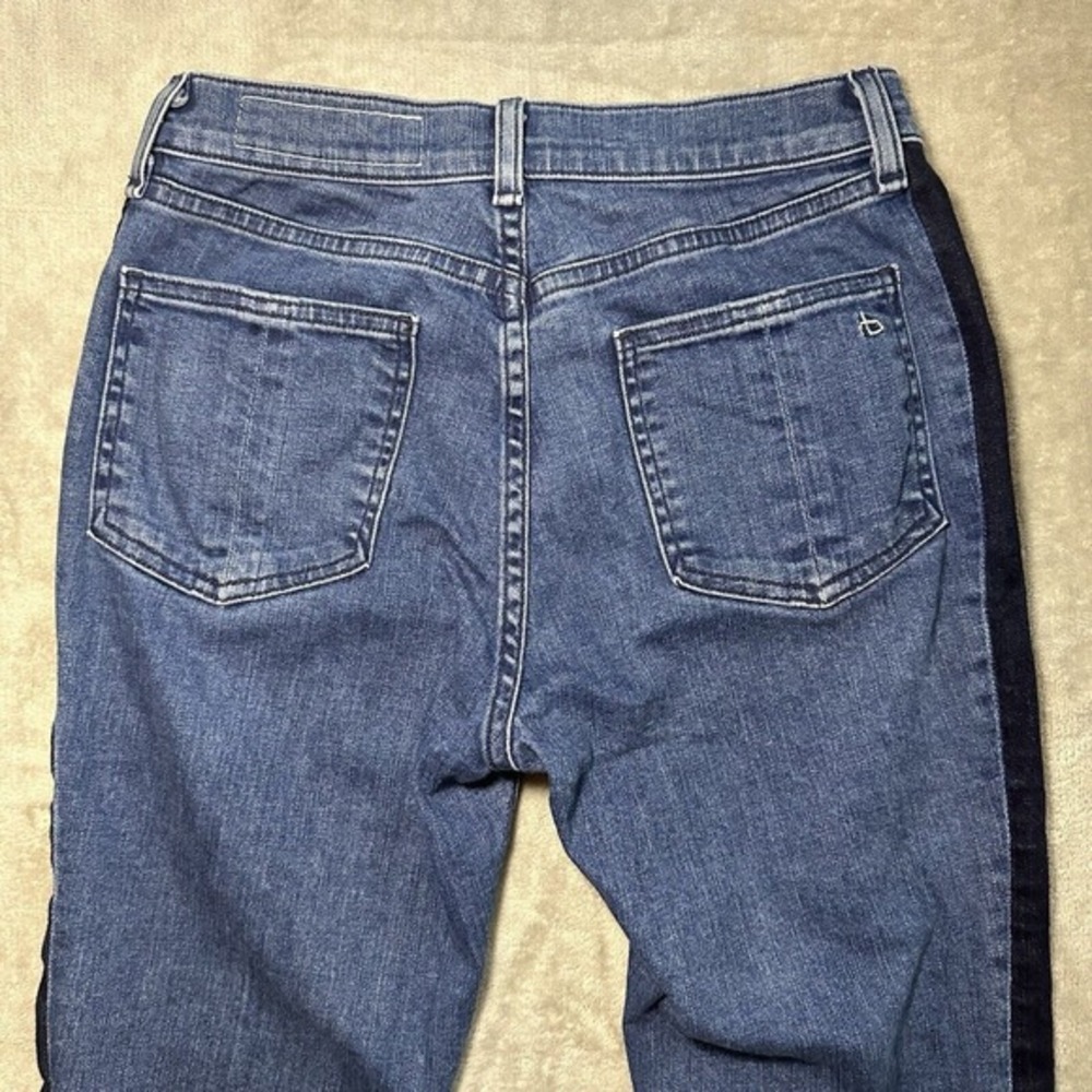 Rag & Bone Mazie Jeans Sz 27x25.5 Double Indigo Tuxedo Racing Panel Crop Skinny - Picture 4 of 14